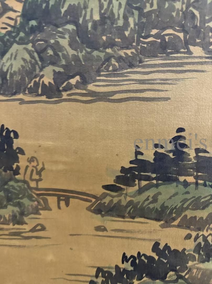 中国古美術 近時代 王鑑 水墨画 山水風景 巻物三尺 絹本 掛け軸 唐