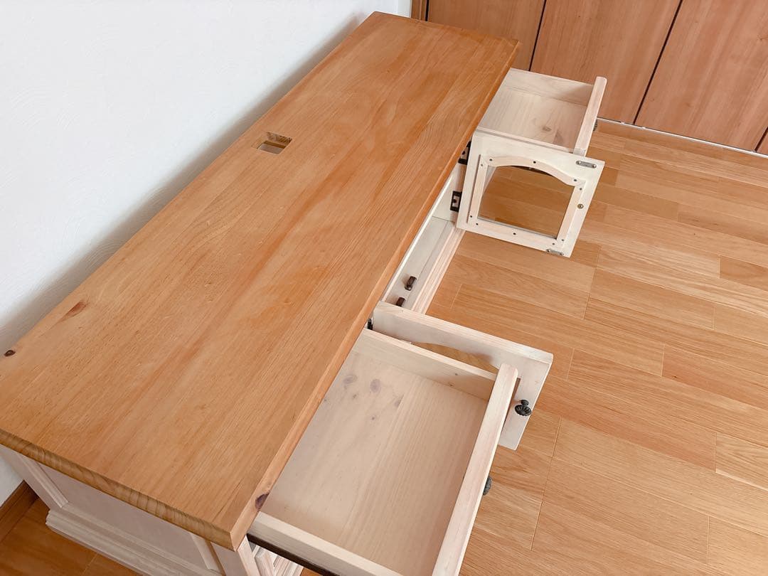 木製テレビ台 引き出し4つ ガラス扉付き フレンチカントリー風 150センチ