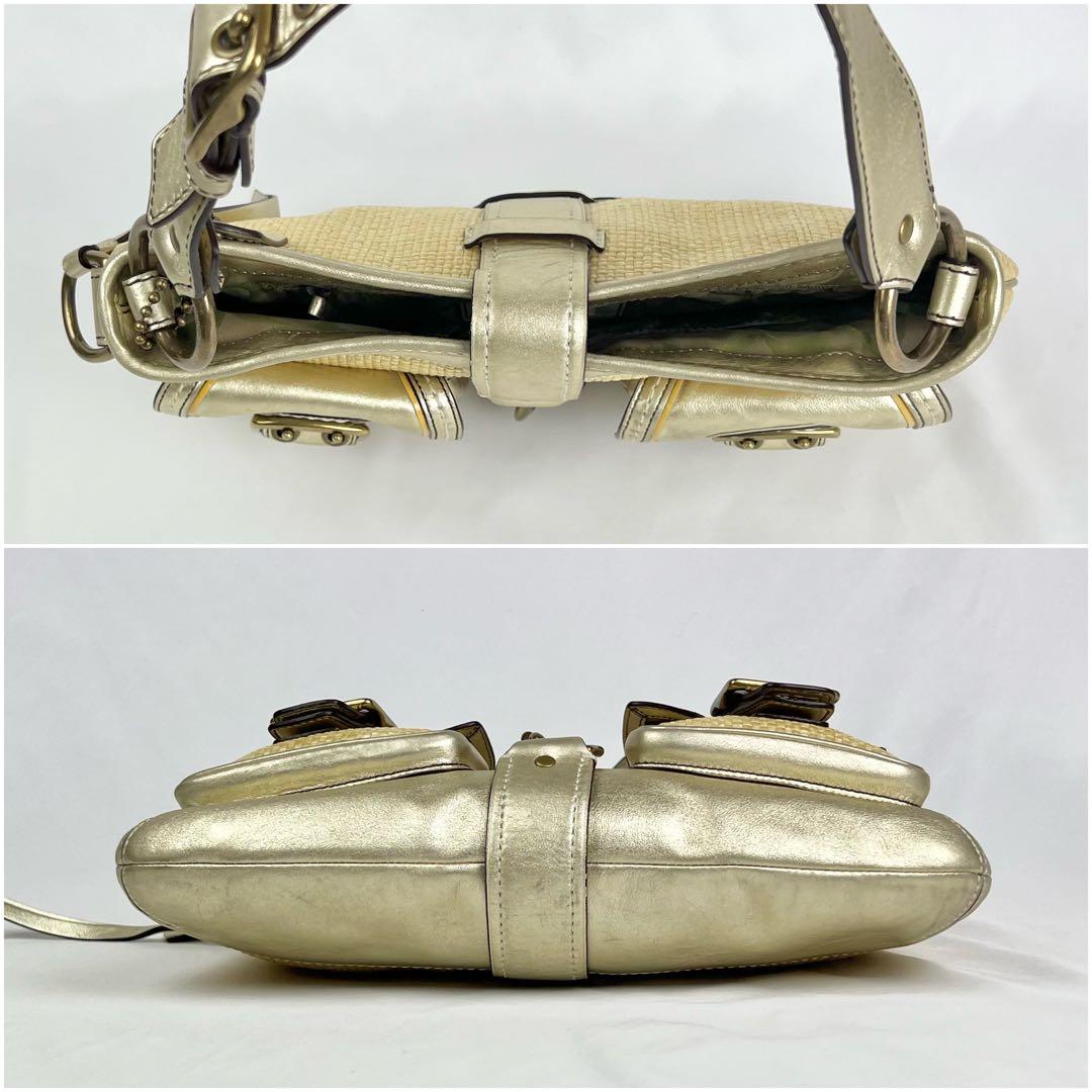 COACH レガシー バックル ショルダーバッグ ストロー ラフィア ベージュ