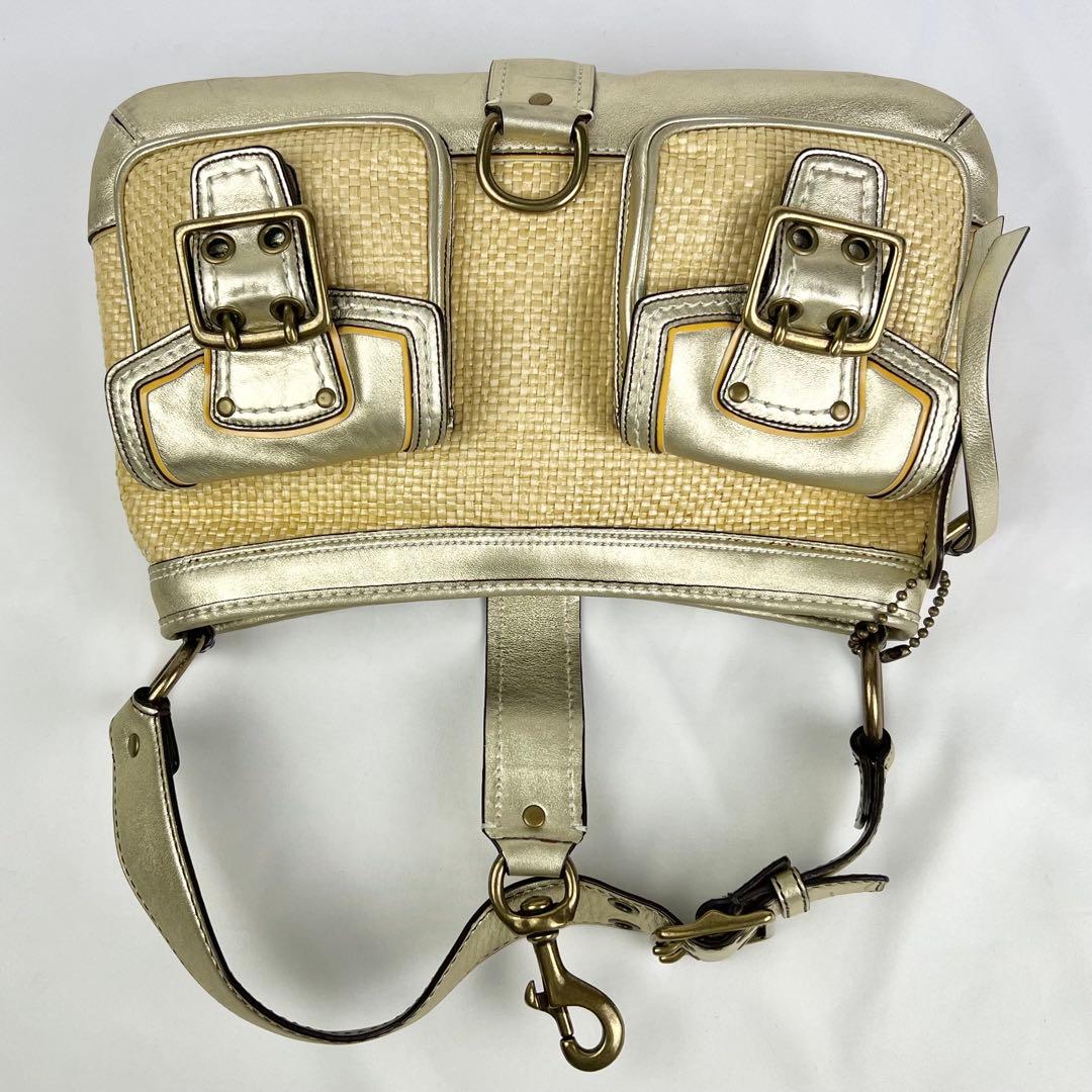 COACH レガシー バックル ショルダーバッグ ストロー ラフィア ベージュ