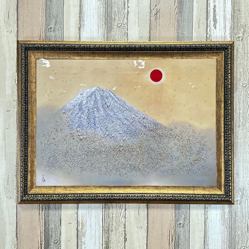 輸入雑貨　天然石　日本名画　『横山大観 乾坤輝く』　水晶絵　クリスタルアート