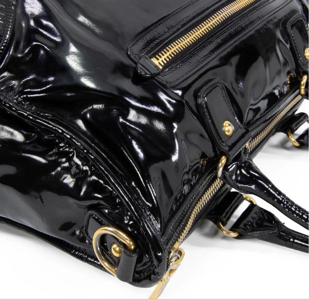 本物 プラダ 2WAYショルダー ハンドバッグ レディース エナメル 黒 肩掛け