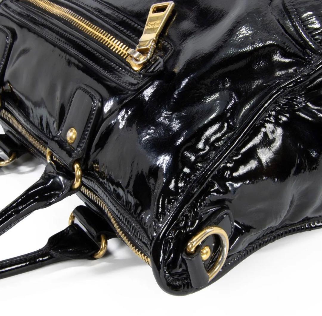 本物 プラダ 2WAYショルダー ハンドバッグ レディース エナメル 黒 肩掛け