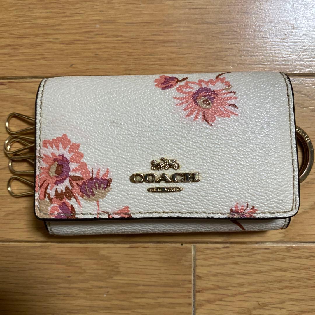 COACH 花柄レザーペンケース 保存袋付き 大人可愛いペンケースの