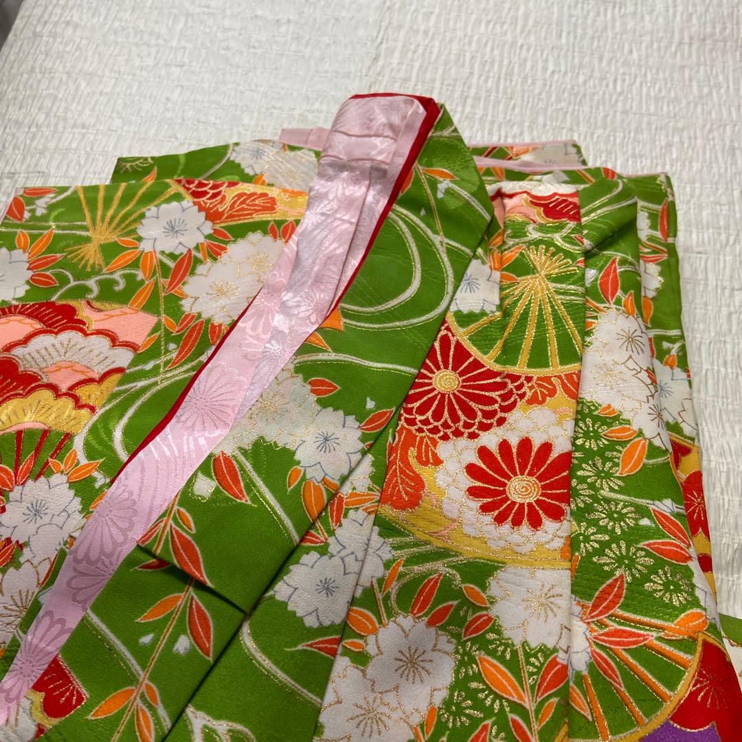 3歳祝い着 七五三用 緑色の花柄和装shak2点分　K117