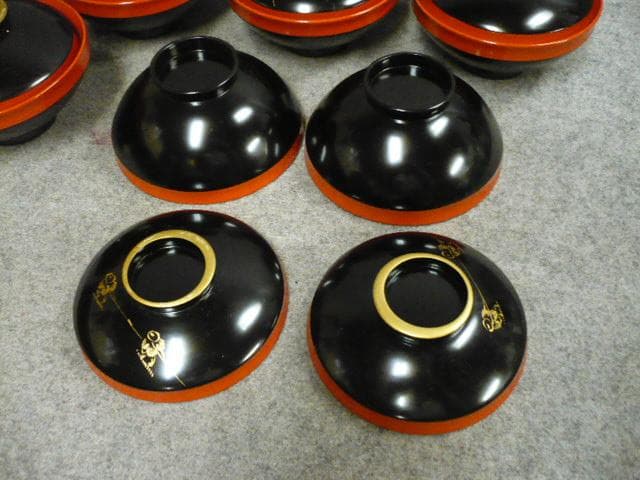 朱塗 沈金 月夜に舟図 吸物椀 10個 [B31538]