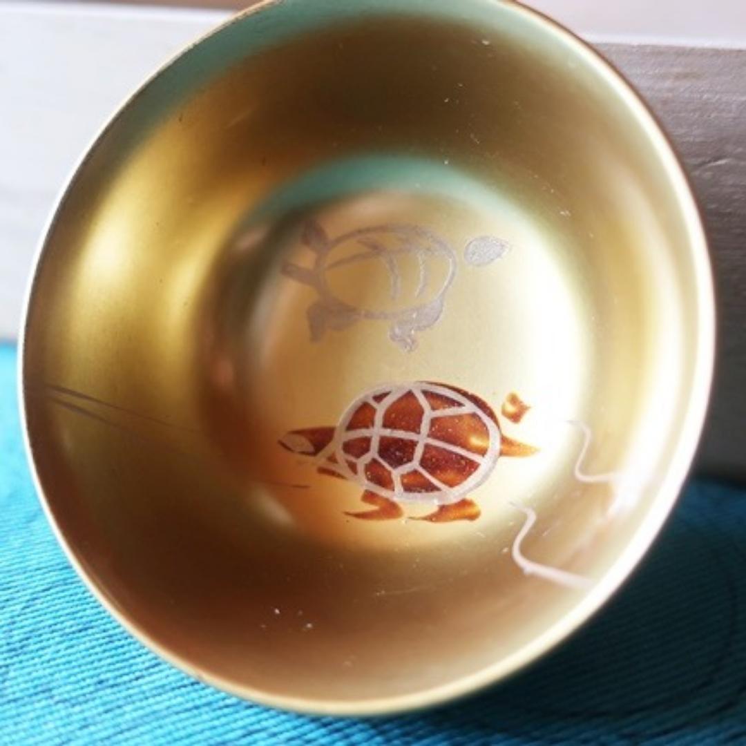 会津漆器 ぐいのみ 金地 1.8 小盃 鶴亀松竹梅 (手描)日本製