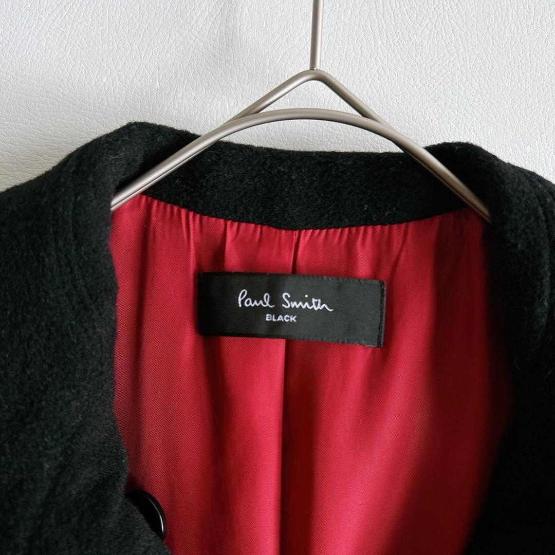ポールスミスブラック ウールチェスターコート ダブル 裏地バイカラー
