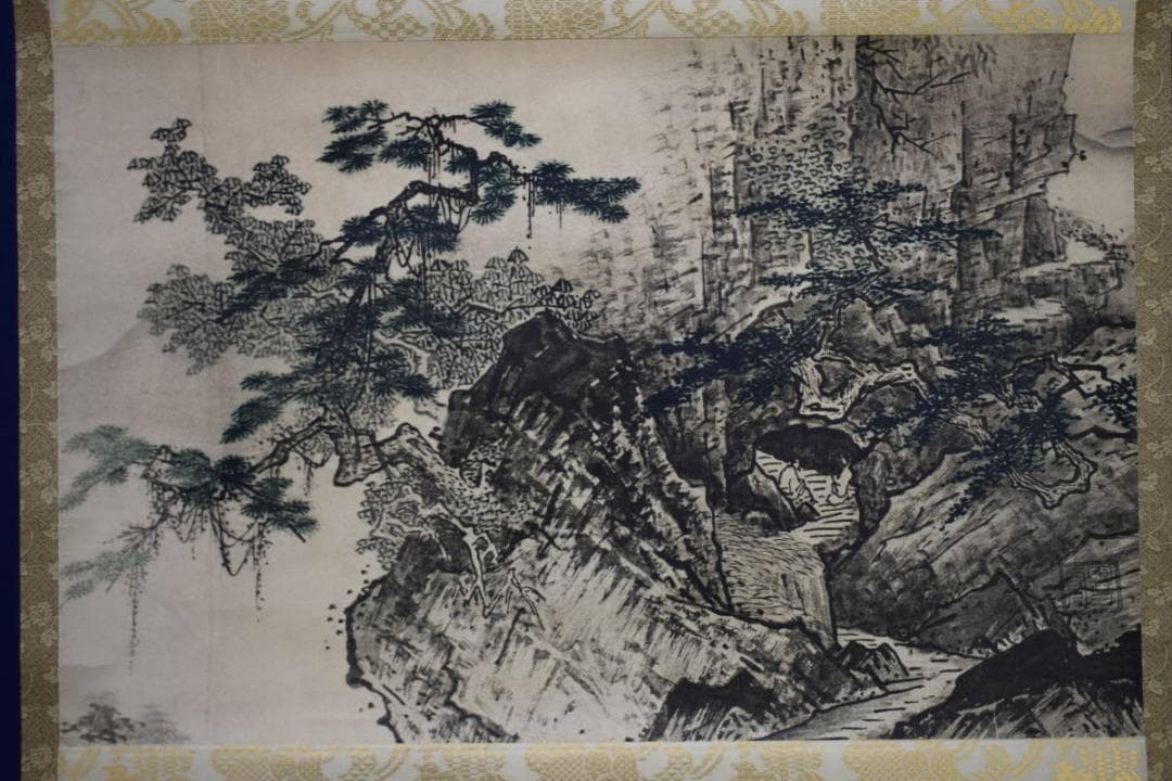 複製/雪舟等楊/四季山水図/印刷工芸/桐題箱付/布袋屋掛軸