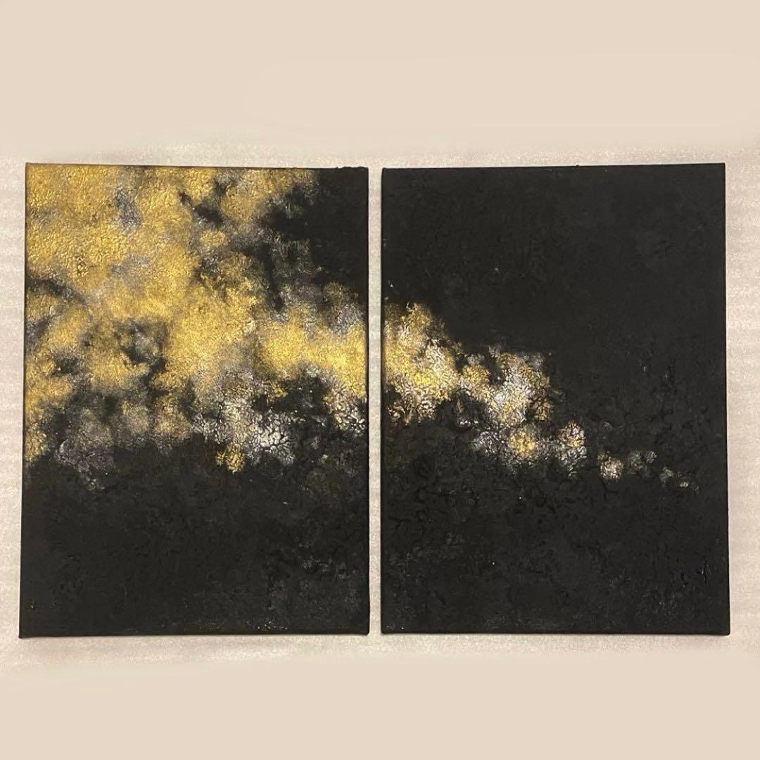 lovepipipi｜黒と金のテクスチャーアート2枚組｜絵画・現代アート lovepipipi｜黒と金のテクスチャーアート2枚組｜絵画・現代アート