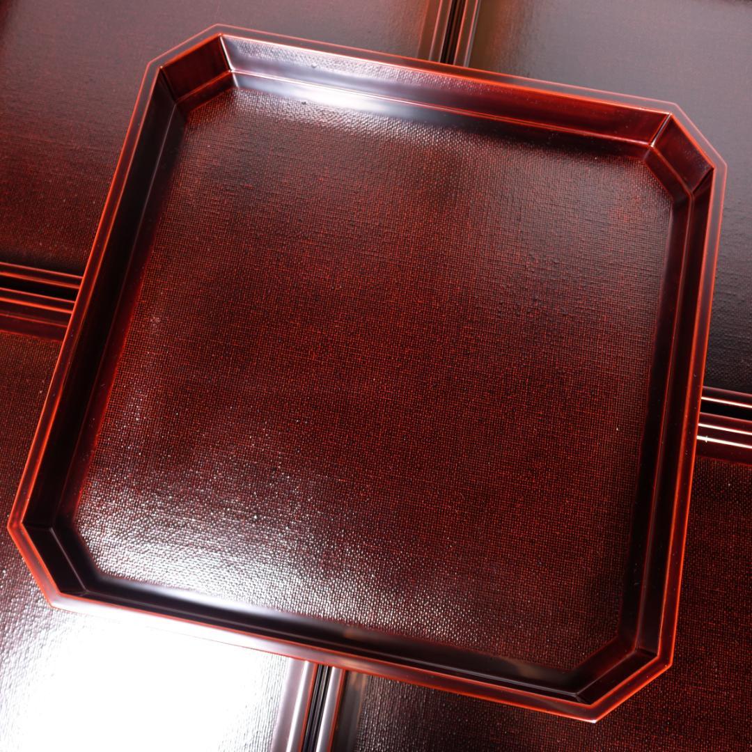 輪島塗の名店 五島屋謹製 溜塗 裏黒塗 布張 卓上膳 盆 5客 共箱