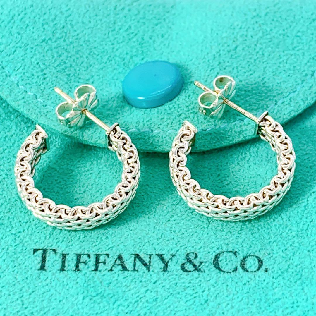 美品 ティファニー サマセット メッシュ フープ ピアス シルバー925