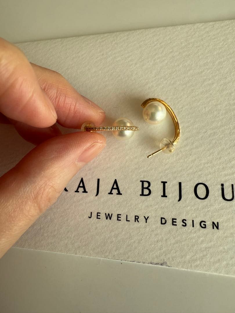 カジャビジュー イエローゴールドダイヤパールピアス