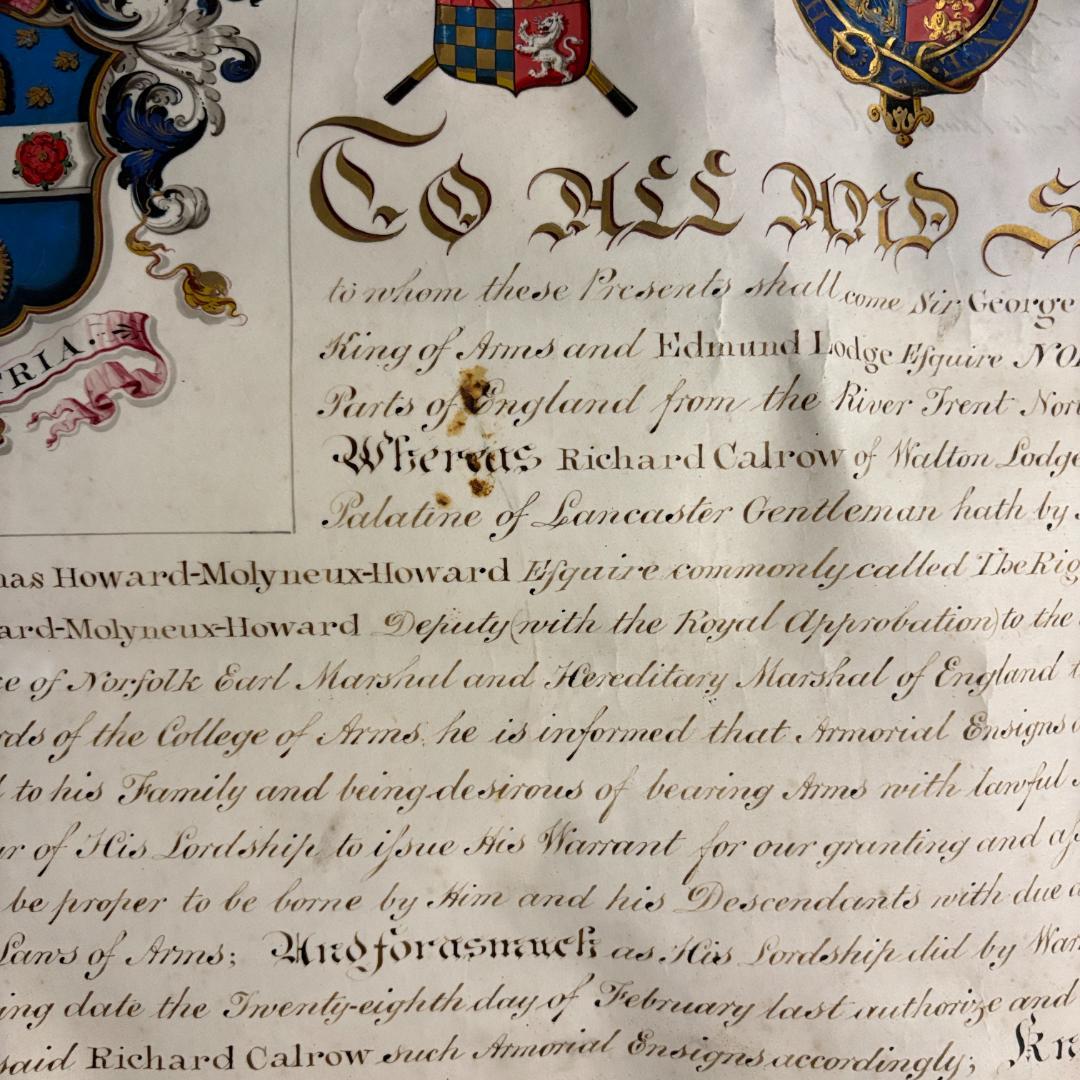 希少】英国 紋章院（College of Arms）発行 紋章認可書