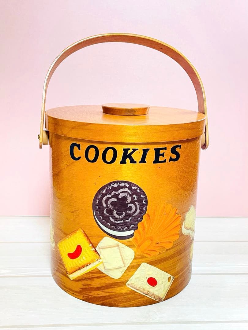 木製ビスケットジャー クッキージャー アンティーク ヴィンテージ 木製