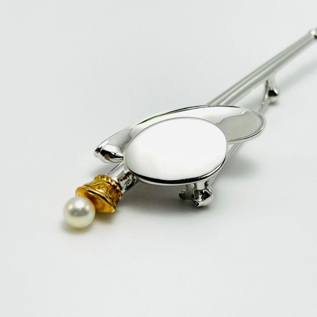 MIKIMOTO コンビ ブローチ パール ハット ステッキ k18 シルバー