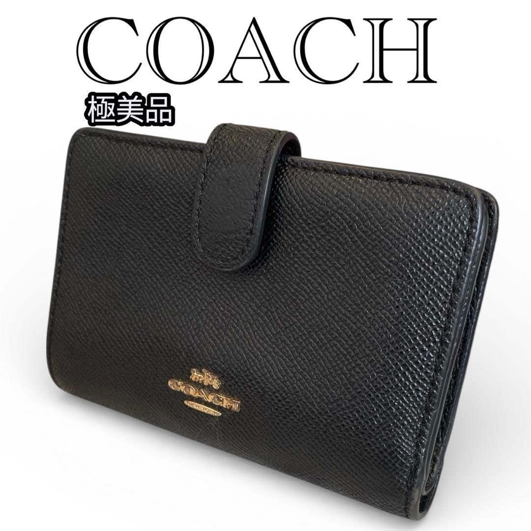 極美品】COACH ブラック 二つ折り財布 レザー ブラック 黒 6390 - メルカリ