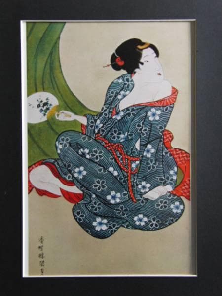 歌川国貞、蚊帳美人図、超希少・大判画集画、新品高級額装付