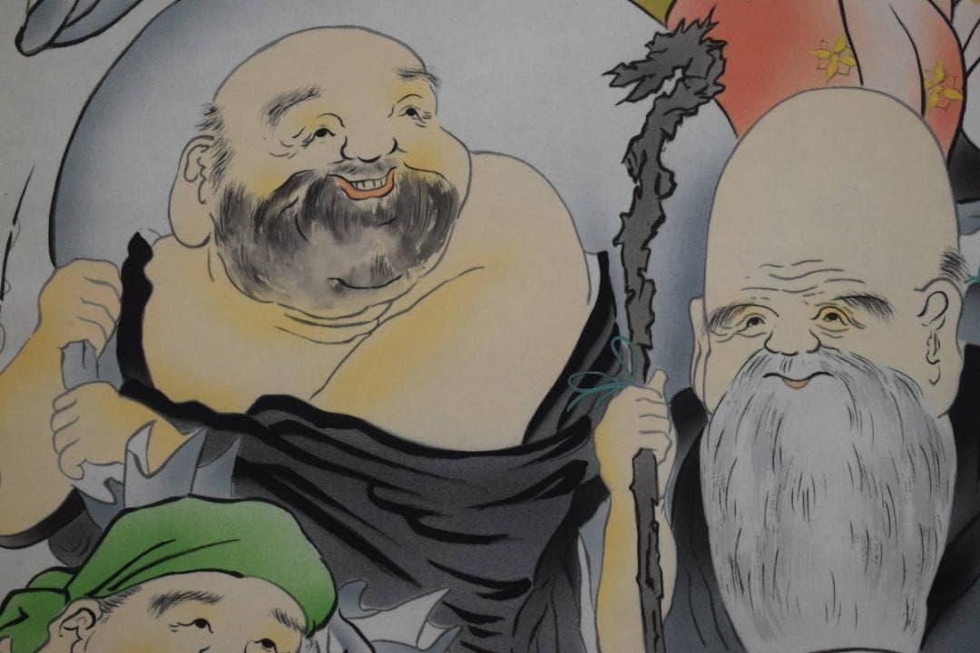 複製/恵雀/七福人図/工芸/布袋屋掛軸HF-514