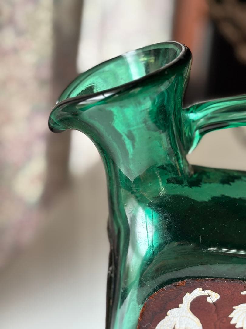 ガラス 角 ピッチャー ハンドメイド グリーン 希少 ヴィンテージ 工芸品