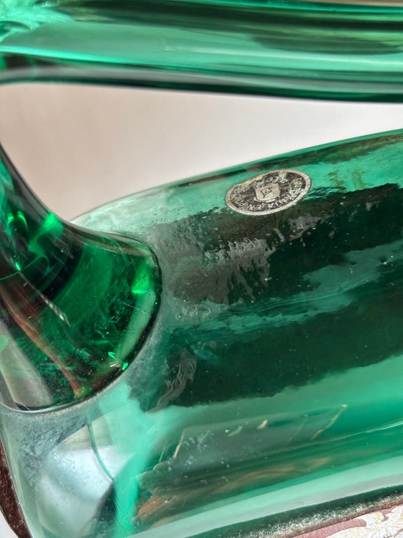 ガラス 角 ピッチャー ハンドメイド グリーン 希少 ヴィンテージ 工芸品