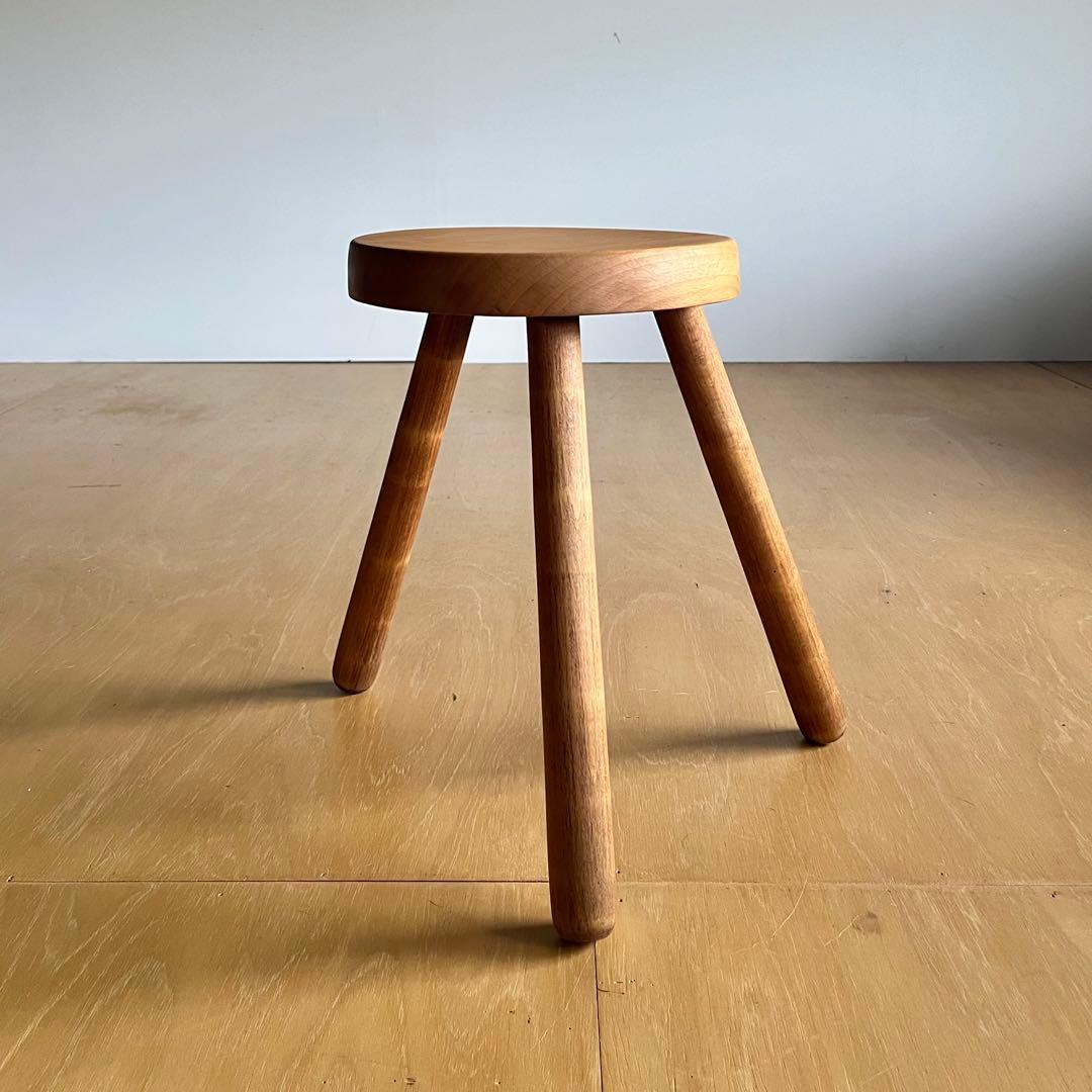 ヴィンテージスツール 3本脚 ブルータリズム フランス製 無垢材