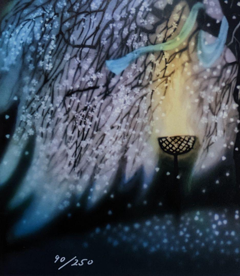 専用】藤城清治「しだれ桜」【作家直筆サイン】 真作】【WISH】藤城