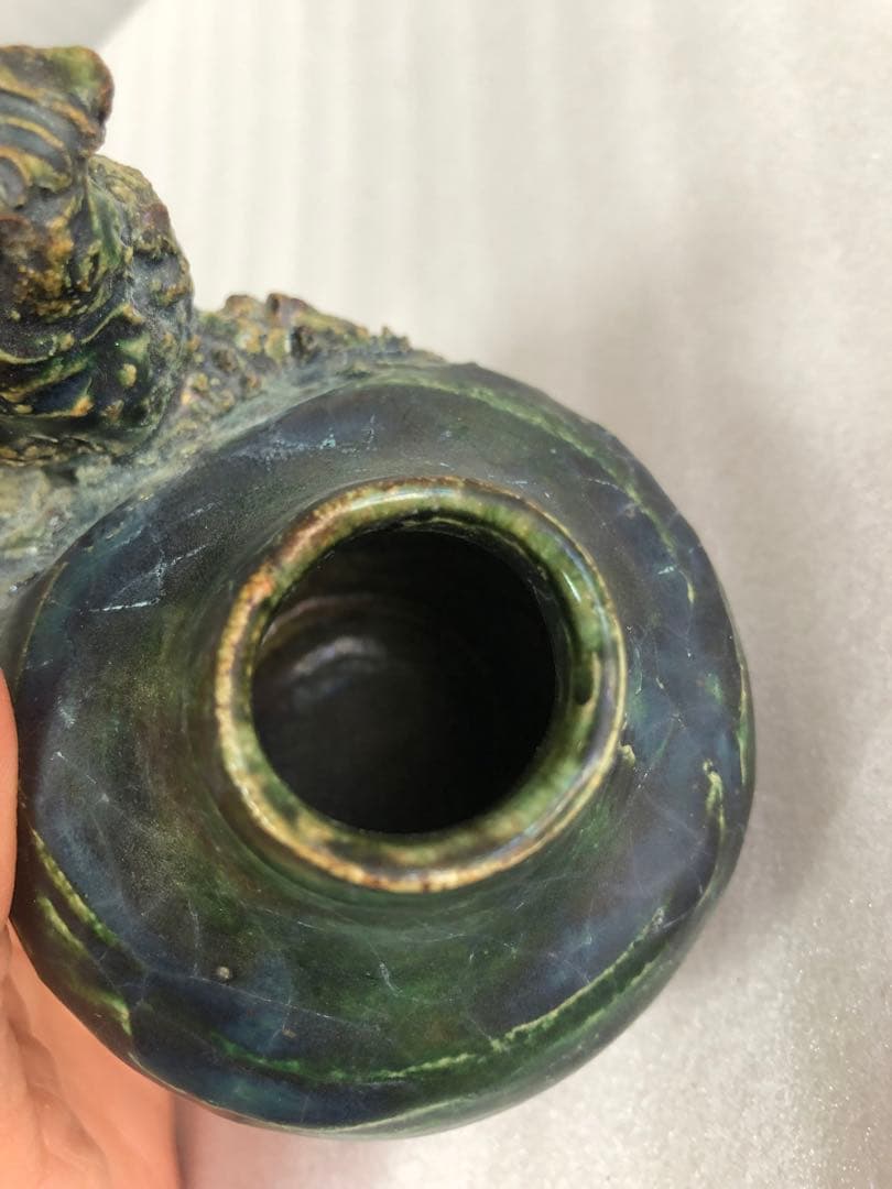 フクロウ 古織部焼 古美術 工芸品 花器 高さ約8cm 置物 インテリア