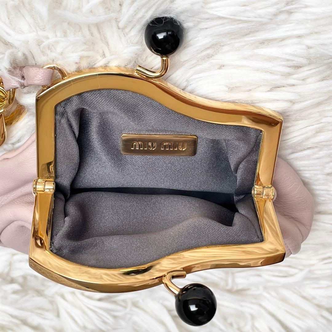 希少 美品 miumiu レザー がま口 ケース フロスティピンク