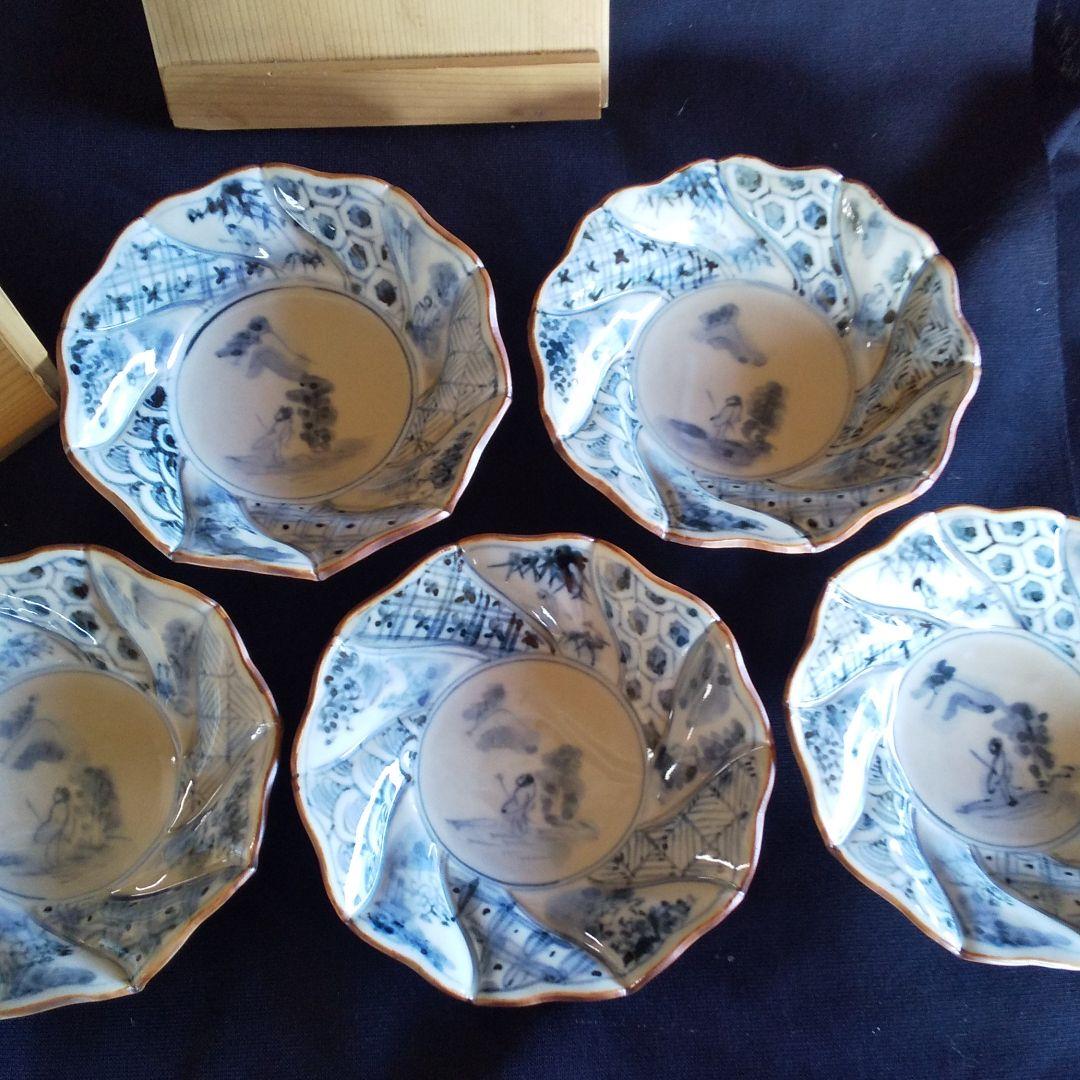 古染面取り祥瑞仙人文  銘々皿揃