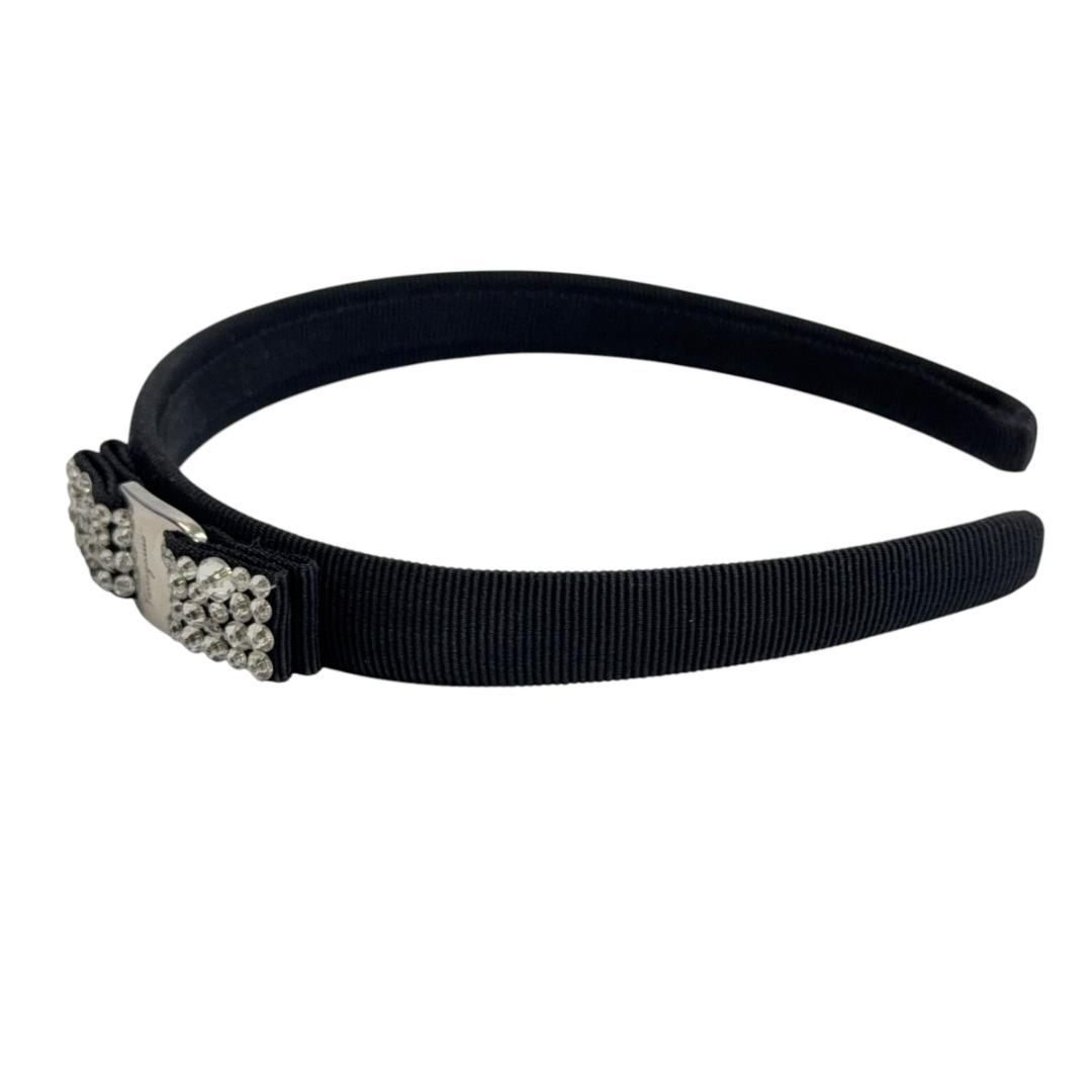 美品 フェラガモ ヴァラ リボン カチューシャ ラインストーン ブラック