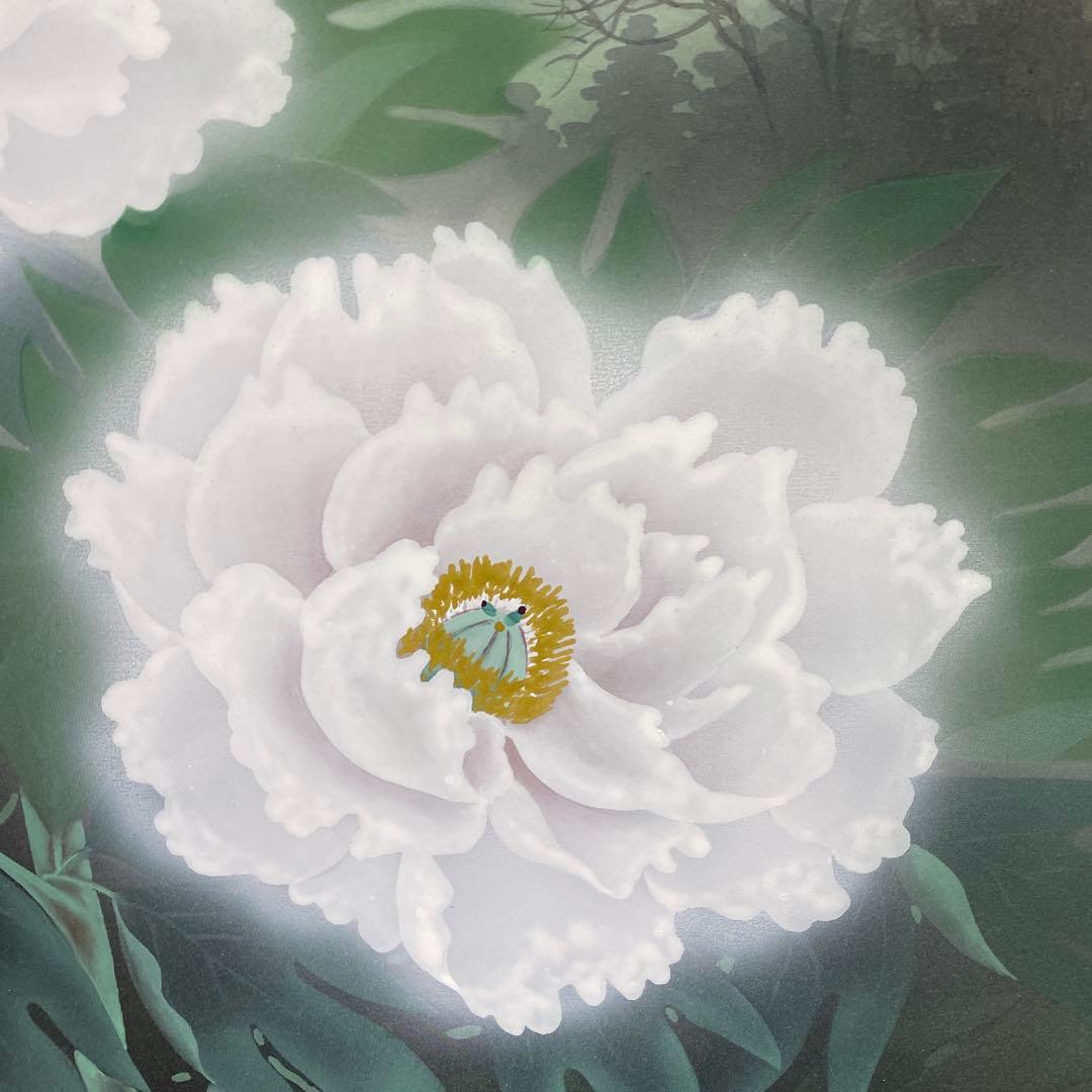 美品 掛け軸 小野守鳳作 牡丹図 共箱 太巻き付 四季花 年中掛け