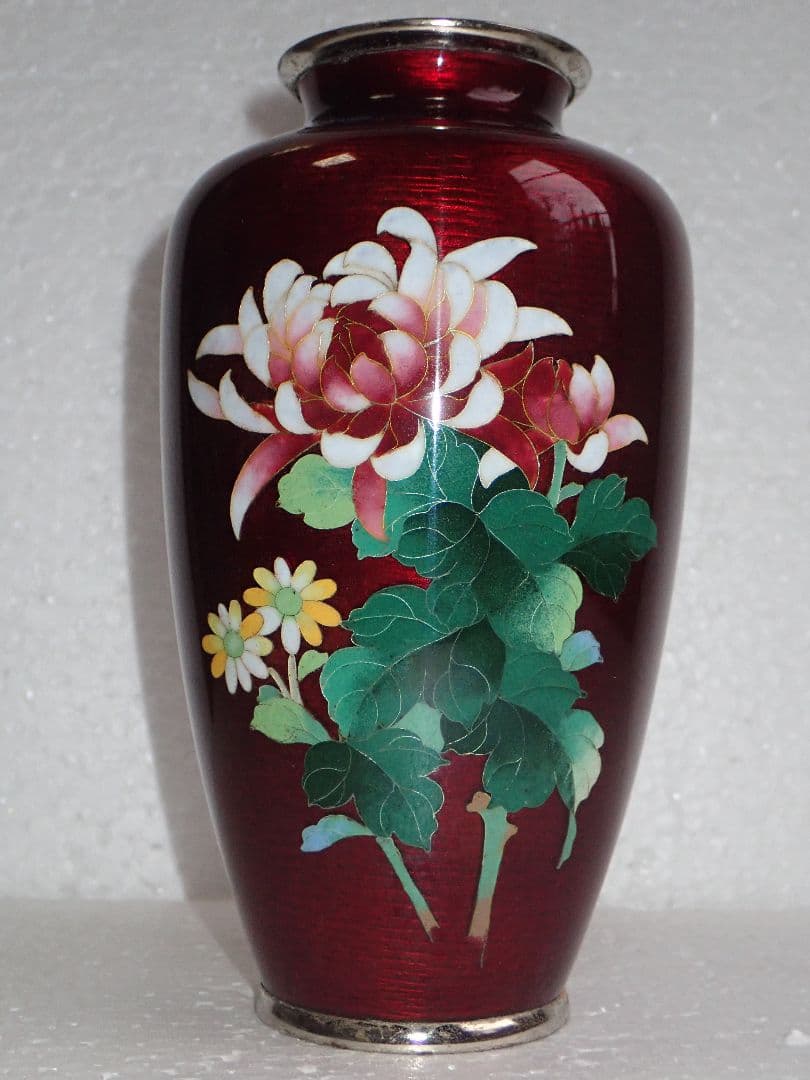 花瓶 七宝 菊花柄 安藤七宝店 定価の1/3! 七宝焼 安藤七宝店 透