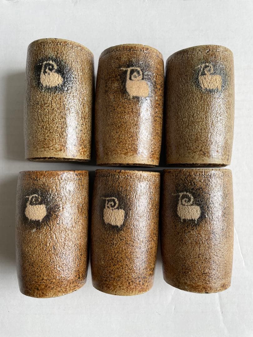 河本五郎 灰釉羊紋 汲出碗 6客揃い