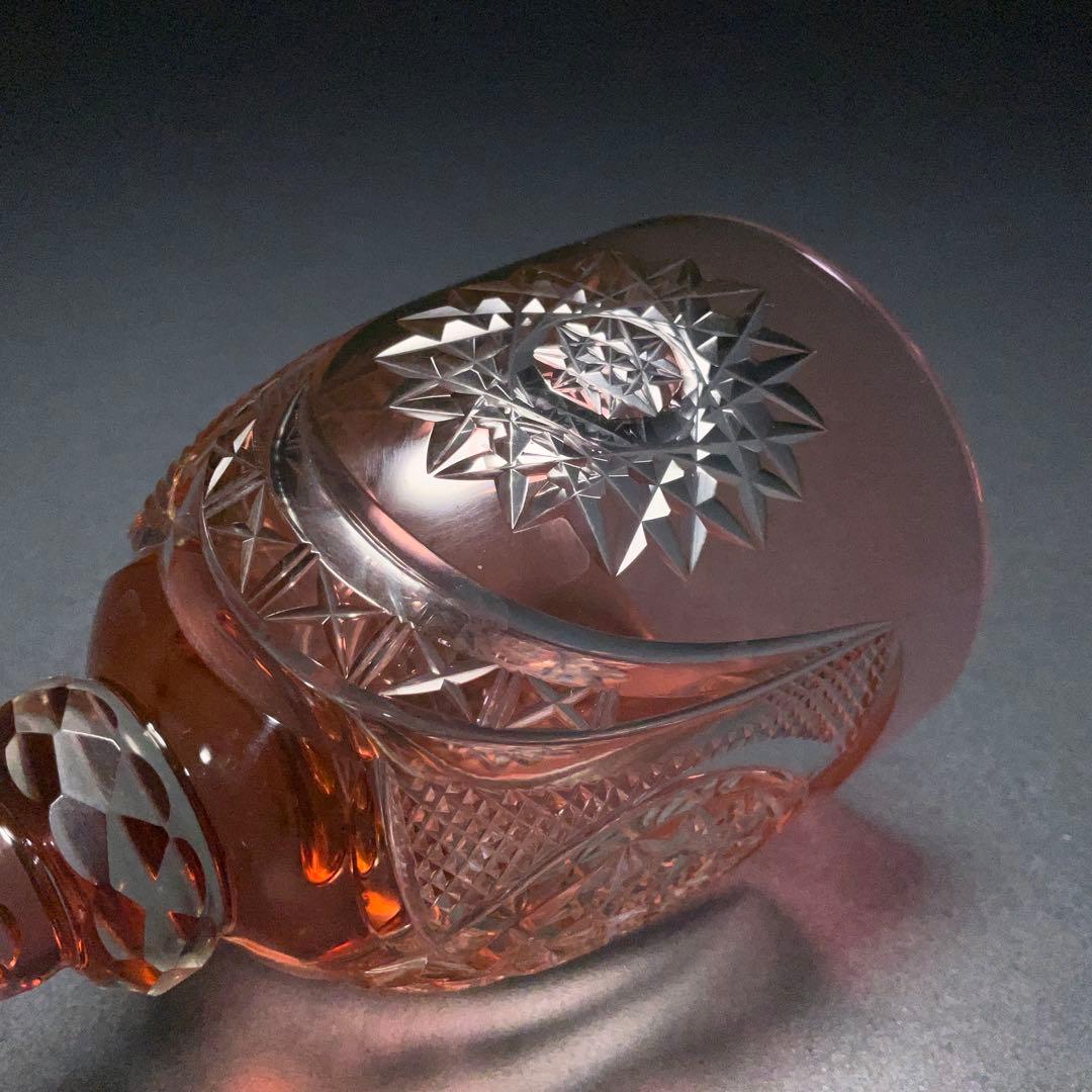 希少】アンティークグラス カットガラス 赤 ワイングラス 美品 R1332ダI