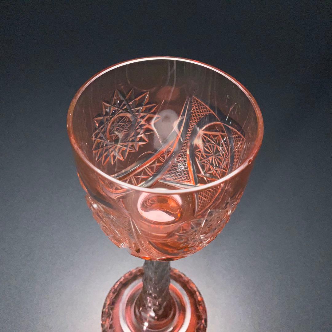 希少】アンティークグラス カットガラス 赤 ワイングラス 美品 R1332ダI