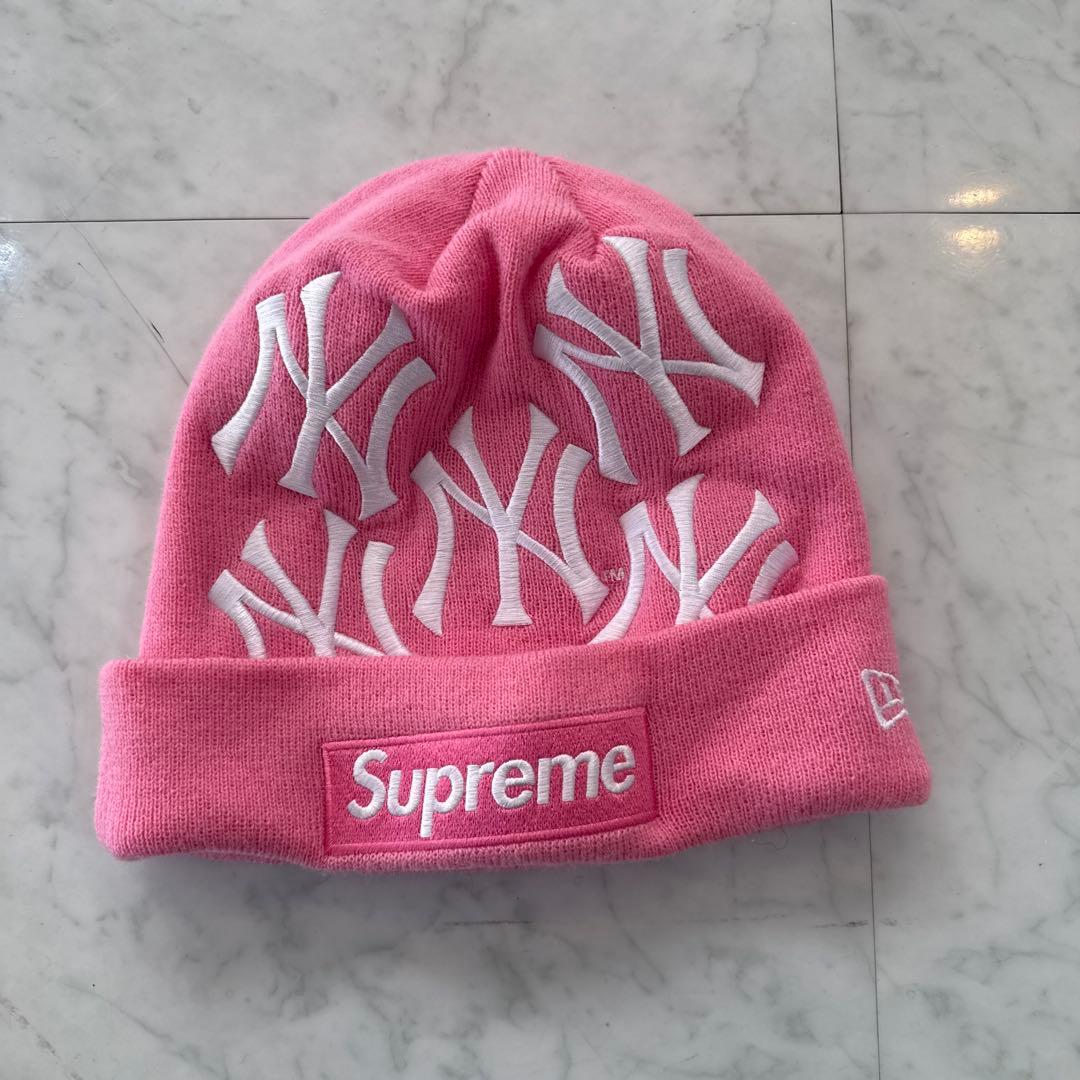 Supreme×new york yankees ヤンキース ニット帽 ピンク Supreme