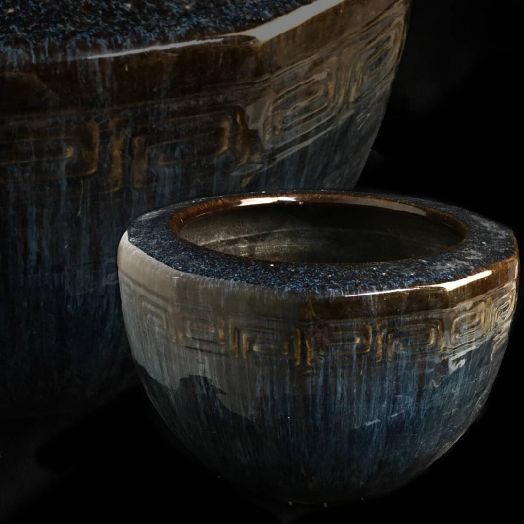 火鉢 海鼠釉 鉢 金魚鉢 睡蓮鉢 染付 直径約45cm 釜道具 灰道具