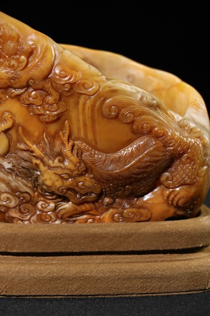 旧蔵 時代物 逸品 文房具筆洗 田黄石 山中龍 螭龍 清国時代彫刻 骨董品