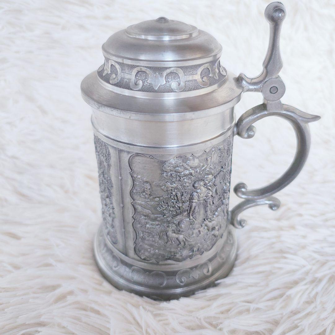 ピューター ビアマグ ビアジョッキ アンティーク ヴィンテージ 錫製 彫刻 細工