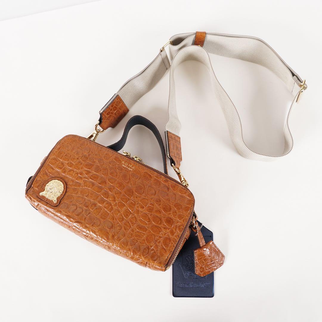 【極美品✨】ADMJ 保存袋付き 2way クロコ型押し レザー ブラウン