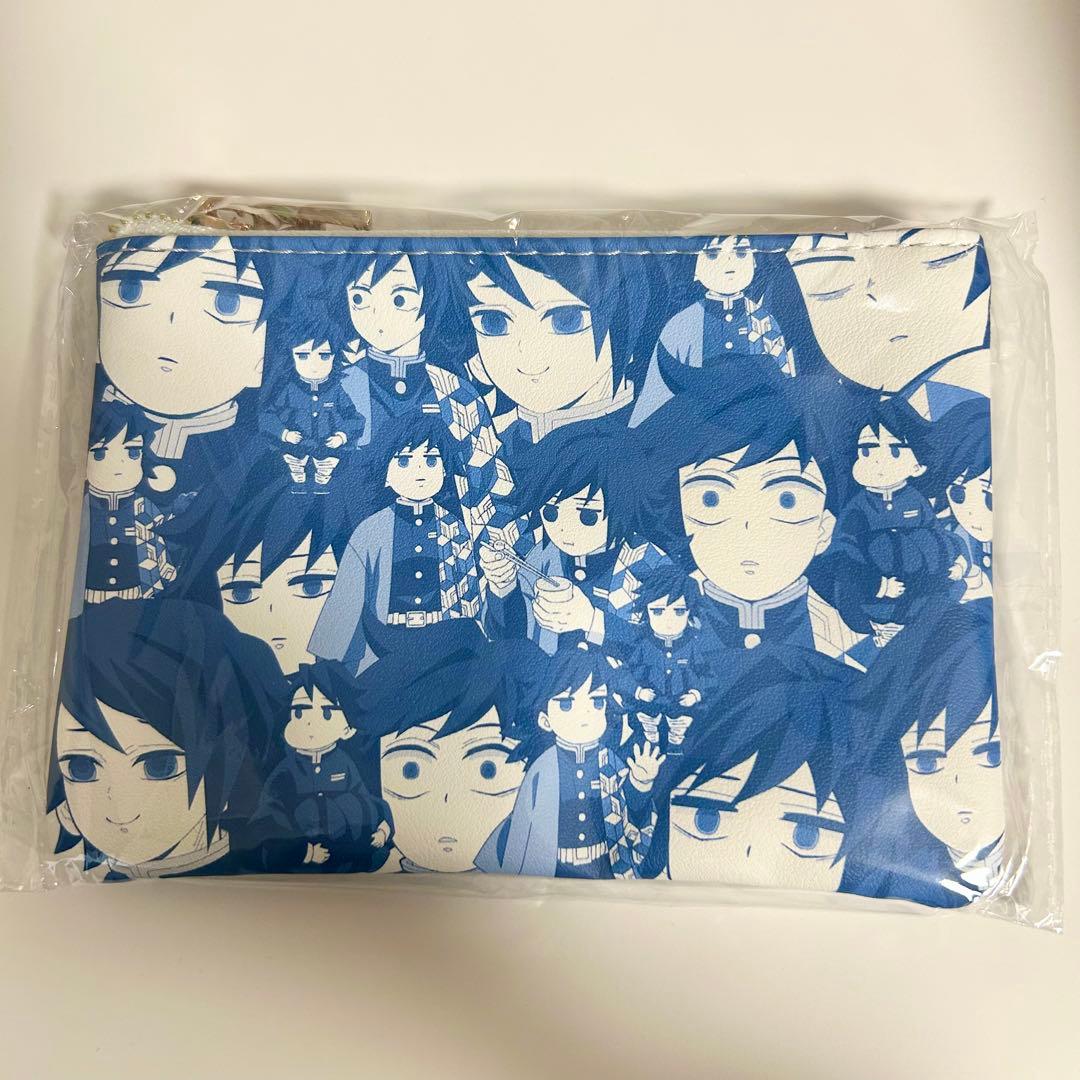 鬼滅の刃 柱カフェ 冨岡義勇 ゆる顔ポーチ 応援ピンバッジ 2点セット