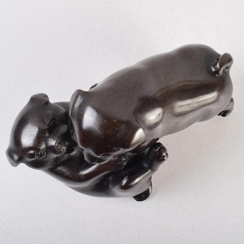 金工師 秀山作 鋳銅 戯れる子犬 置物 共箱 M R9214 - メルカリ