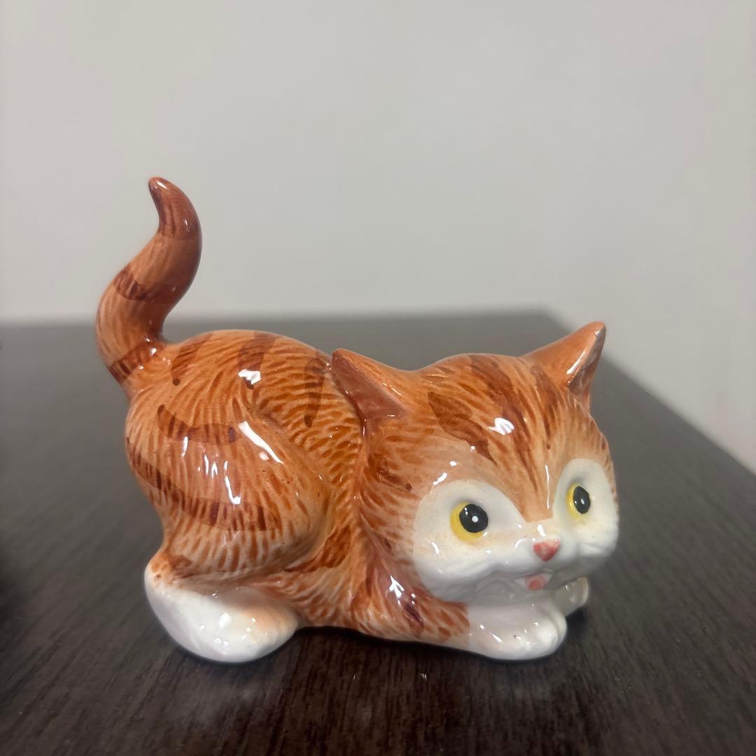昭和レトロ 置物 3点セット 陶器製 猫 人形 フィギュリン - メルカリ