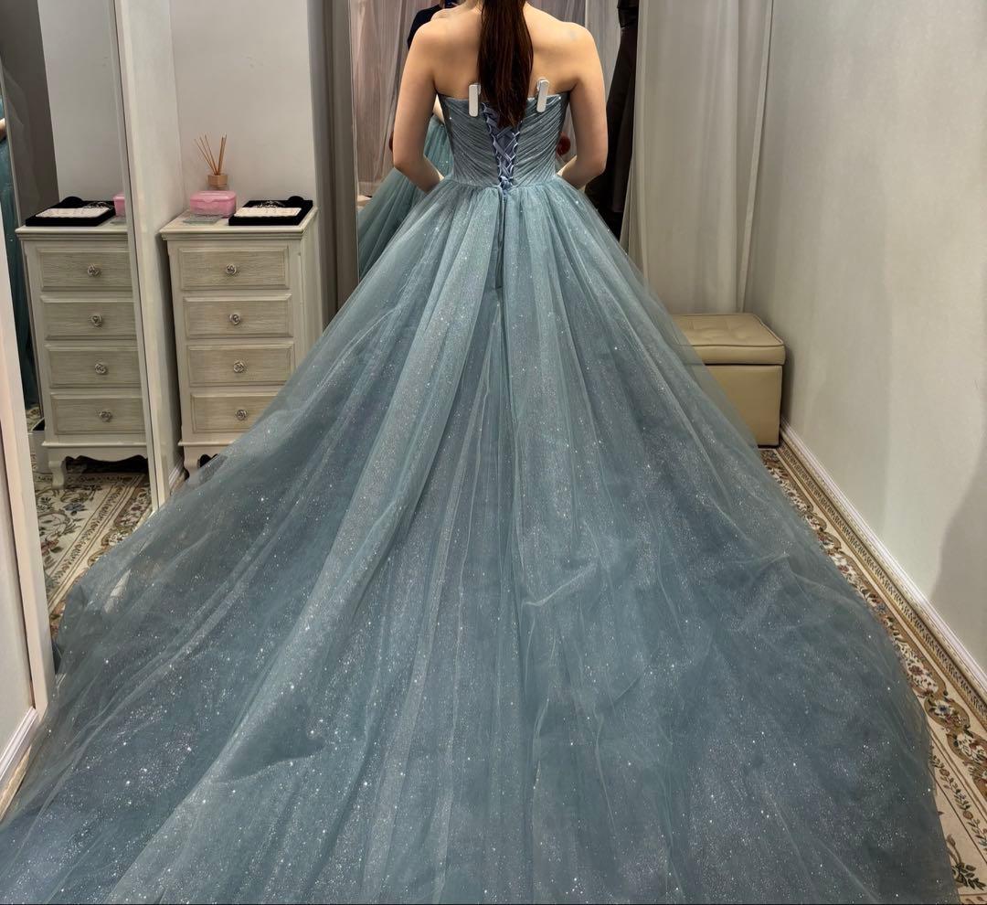 ライトブルー ストラップレスドレス