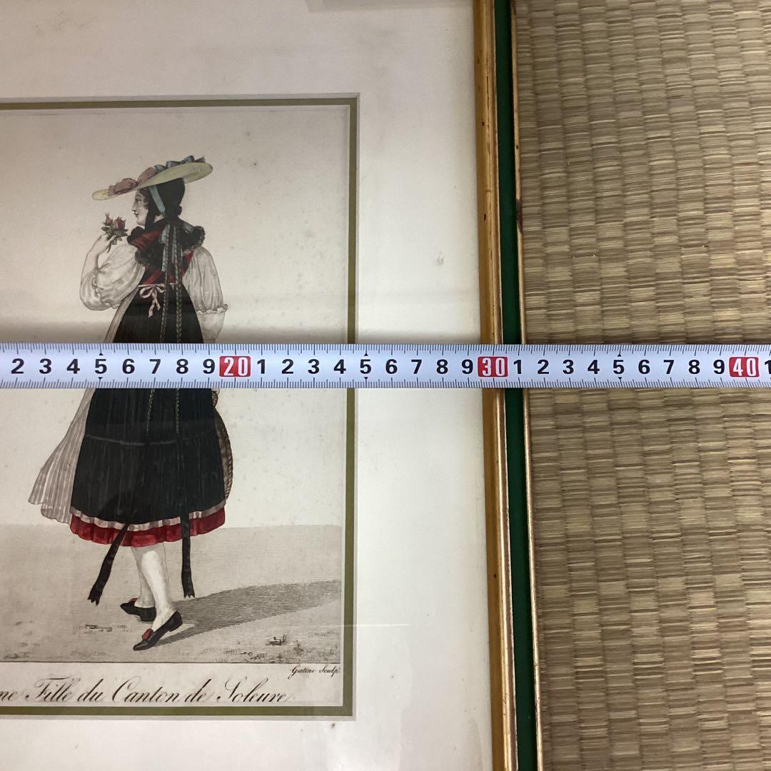 フランスアンティーク石版画2点セット フレーム付き