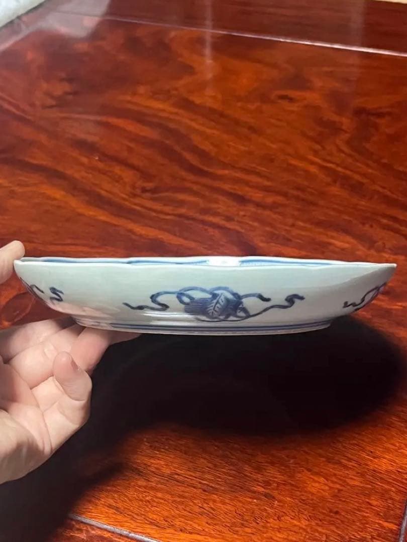 古伊万里　印判　無傷完品　中皿　紙刷　柿右衛門　渦福　角福　藍九谷　江戸中期