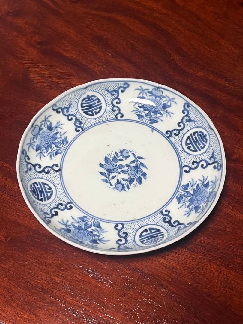 古伊万里　印判　無傷完品　中皿　紙刷　柿右衛門　渦福　角福　藍九谷　江戸中期