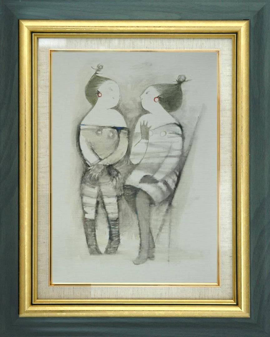 油絵 菅家令子 絵 絵画 インテリア 額付(黒) F6-081712 人物 女性