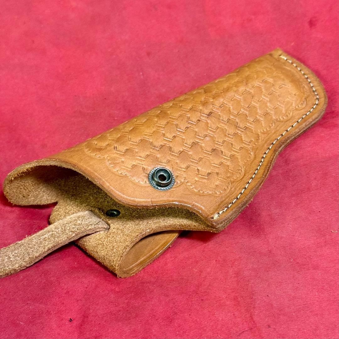 革製 リボルバー用 ヒップホルスター ベージュ バスケット調 革製